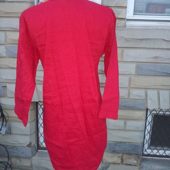 🆕Eileen Fisher | Organic Linen Longline Red Dress Size Womens MEDIUM Petite - Picture 4 of 7